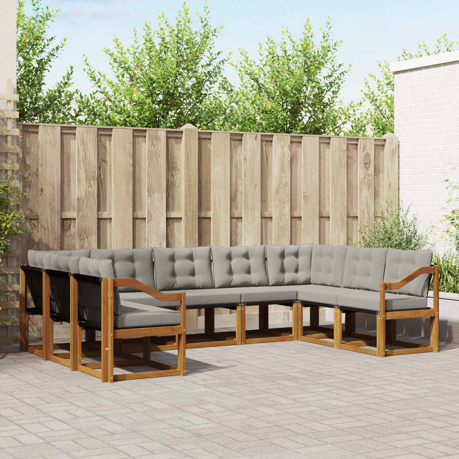 Buiten bankenset met kussen 9 pcs Natuurlijk en Lichtgrijs is nu te koop bij PeponiXL, paradijselijk wonen!