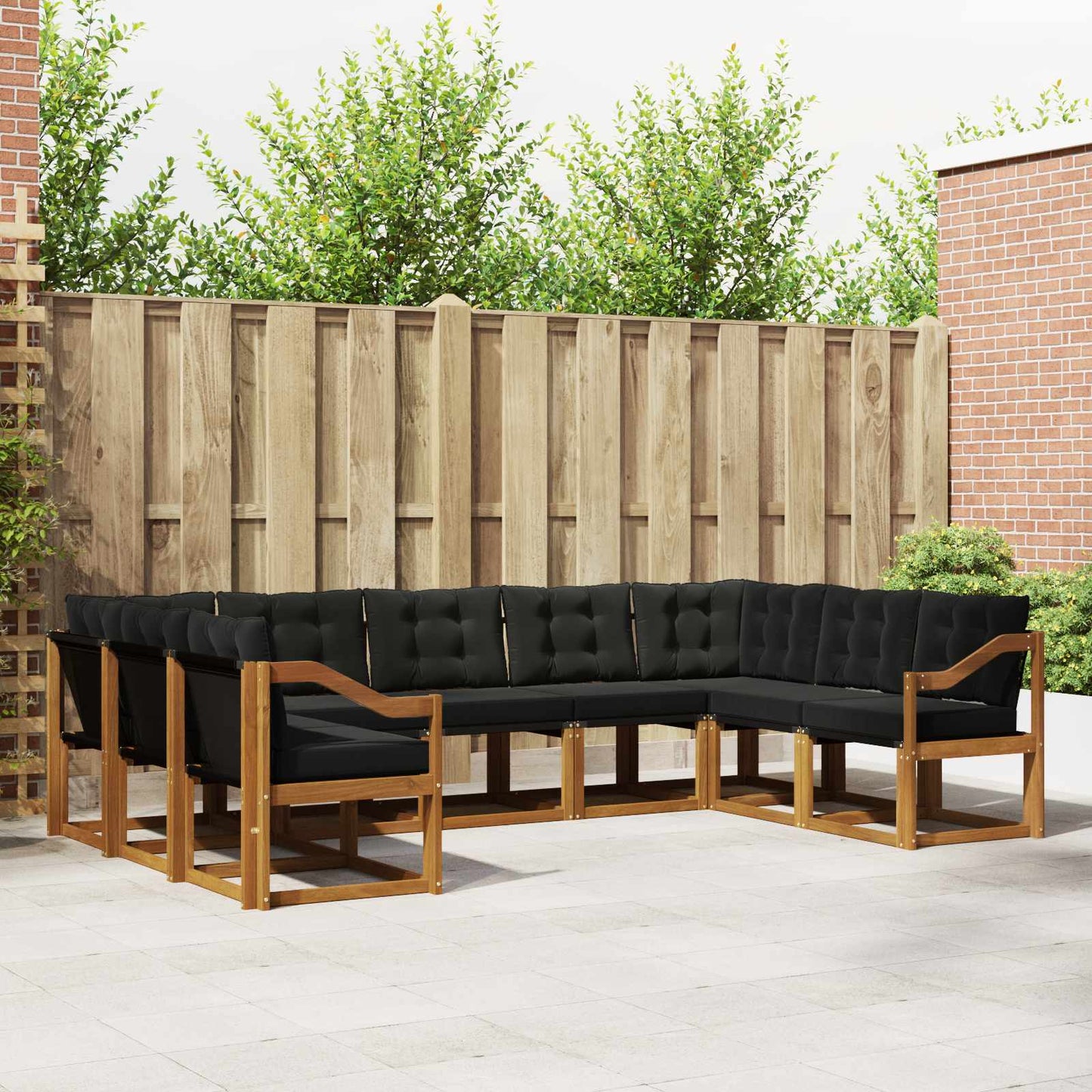 Buiten bankenset 9 pcs Natuurlijk en Zwart Massief Acaciahout is nu te koop bij PeponiXL, paradijselijk wonen!
