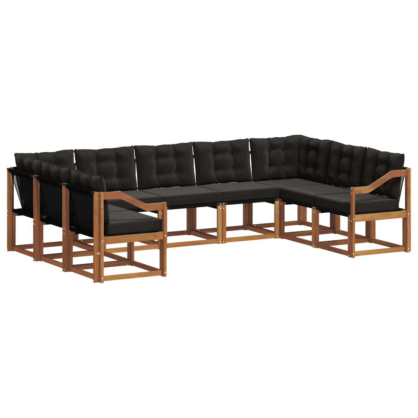 Buiten bankenset 9 pcs Natuurlijk en Zwart Massief Acaciahout is nu te koop bij PeponiXL, paradijselijk wonen!