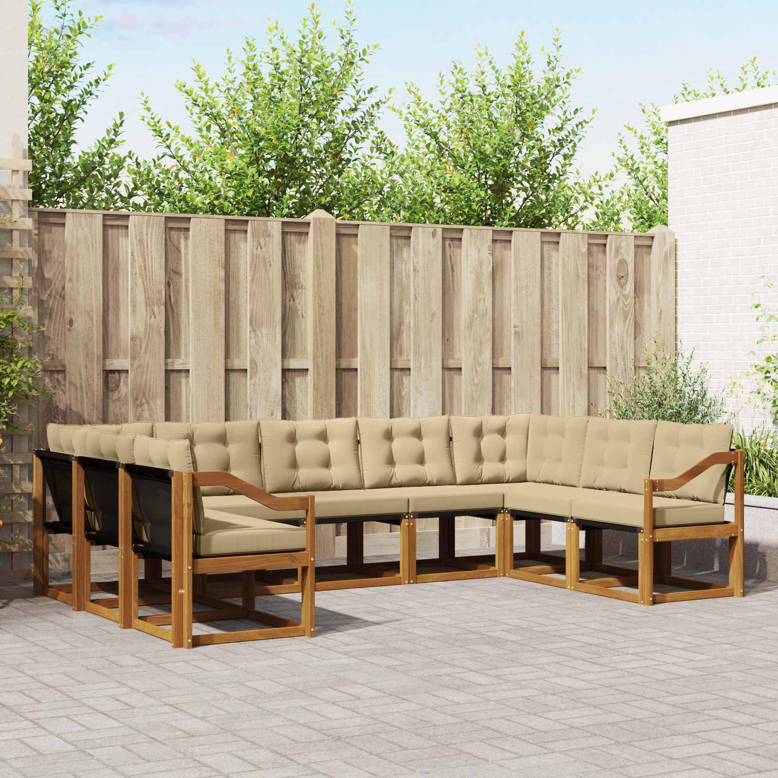Buiten bankenset met kussen 9 pcs Natuurlijk en Beige is nu te koop bij PeponiXL, paradijselijk wonen!