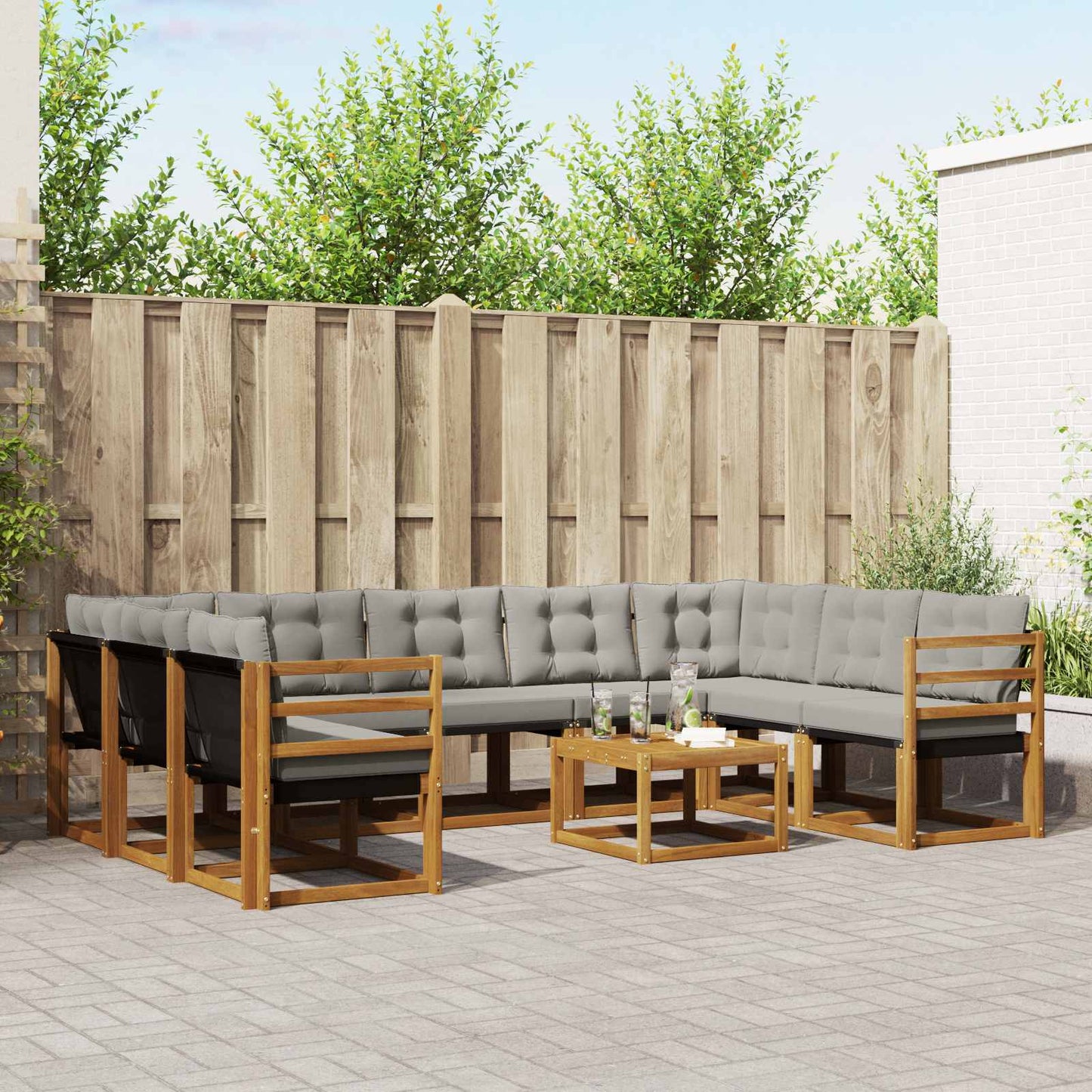 Buiten bankenset met kussen 10 pcs Natuurlijk en Lichtgrijs is nu te koop bij PeponiXL, paradijselijk wonen!