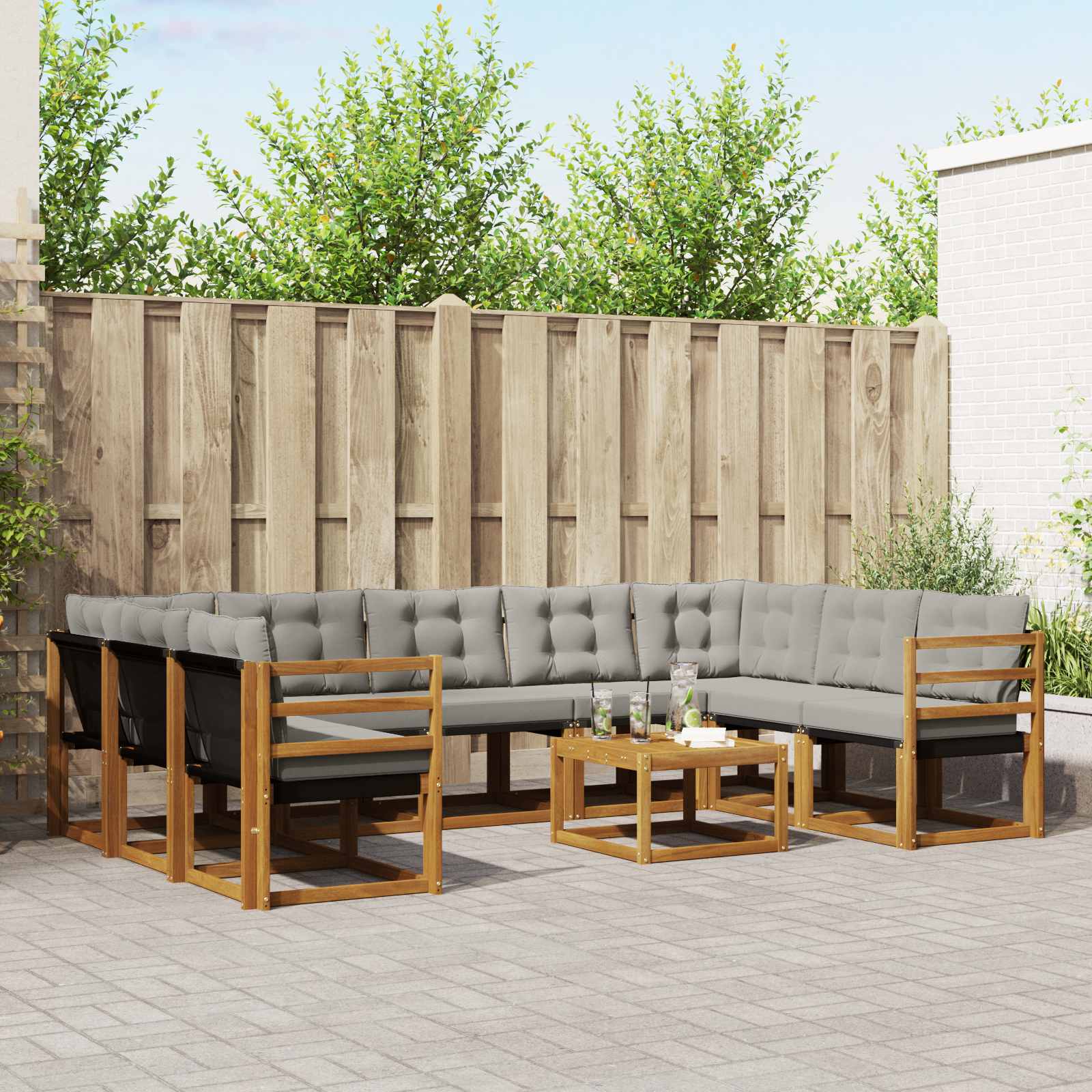 Buiten bankenset met kussen 10 pcs Natuurlijk en Lichtgrijs is nu te koop bij PeponiXL, paradijselijk wonen!