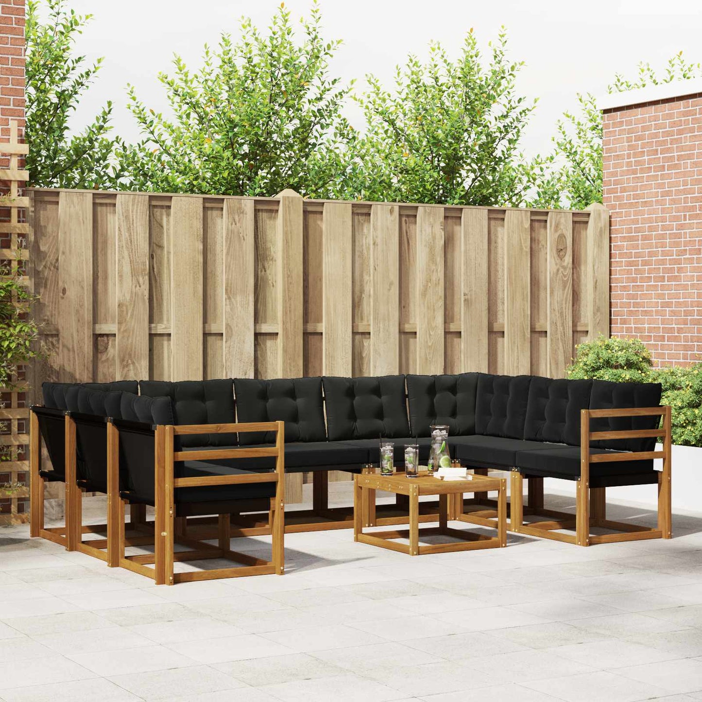 Buiten bankenset met kussen 10 pcs Natuurlijk en Zwart is nu te koop bij PeponiXL, paradijselijk wonen!