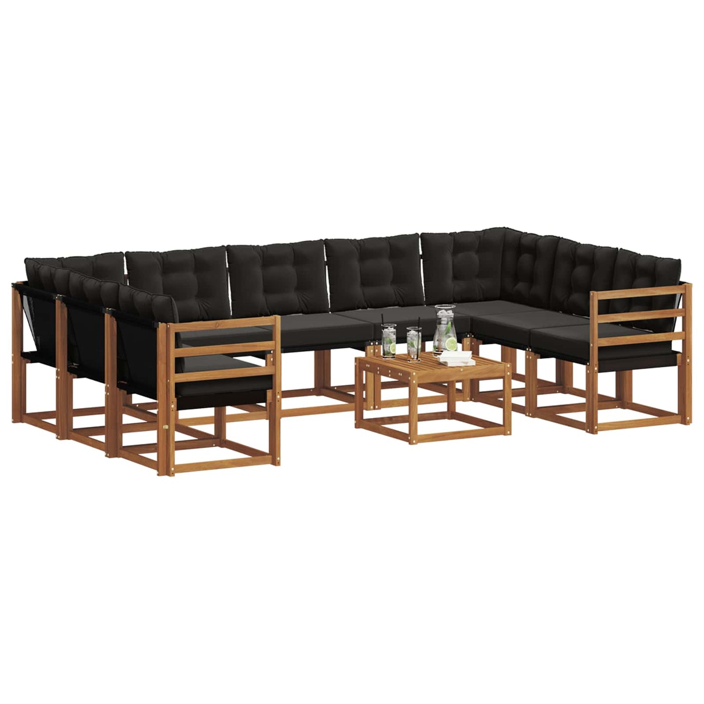 Buiten bankenset met kussen 10 pcs Natuurlijk en Zwart is nu te koop bij PeponiXL, paradijselijk wonen!
