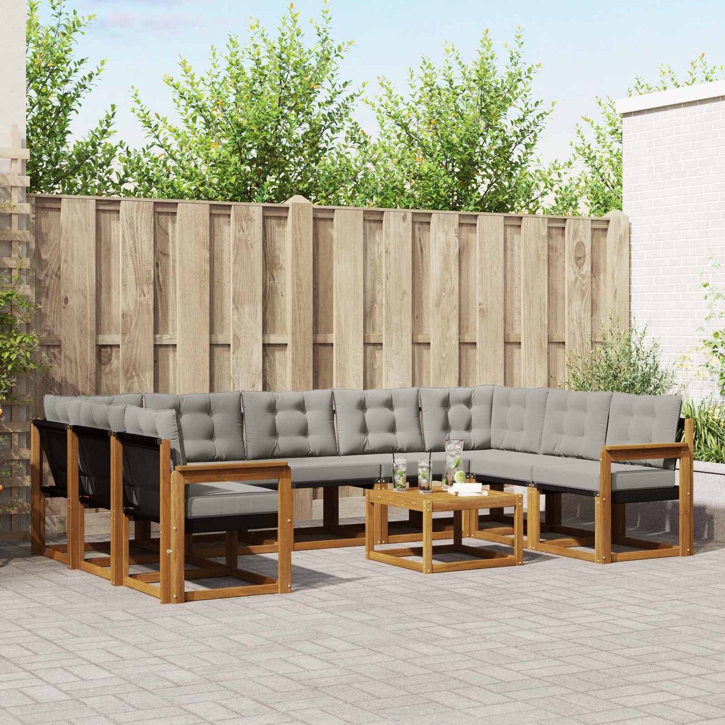 Buiten bankenset met kussen 10 pcs Natuurlijk en Lichtgrijs is nu te koop bij PeponiXL, paradijselijk wonen!