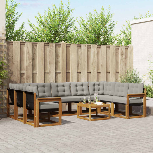 Buiten bankenset met kussen 10 pcs Natuurlijk en Lichtgrijs is nu te koop bij PeponiXL, paradijselijk wonen!