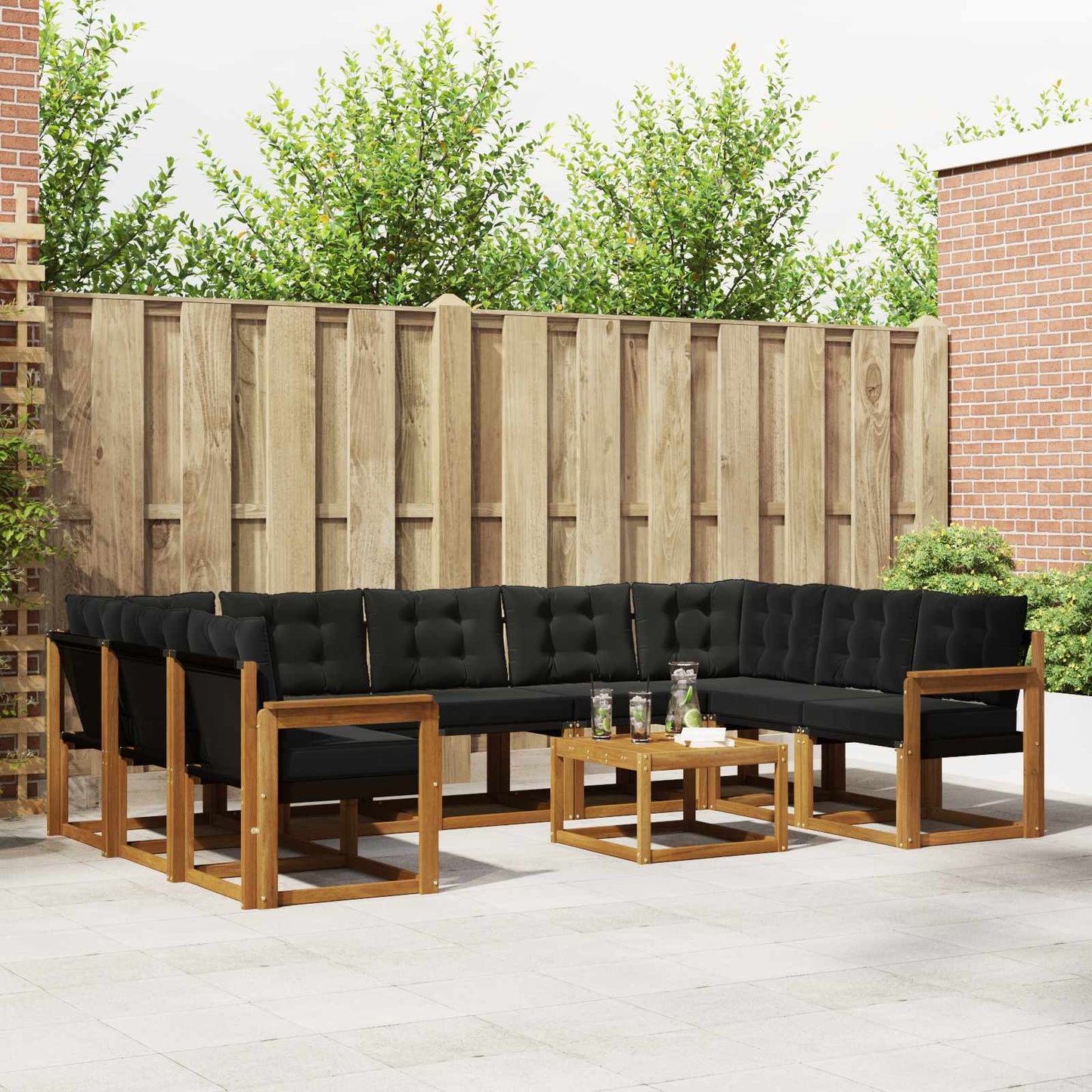Buiten bankenset met kussen 10 pcs Natuurlijk en Zwart is nu te koop bij PeponiXL, paradijselijk wonen!