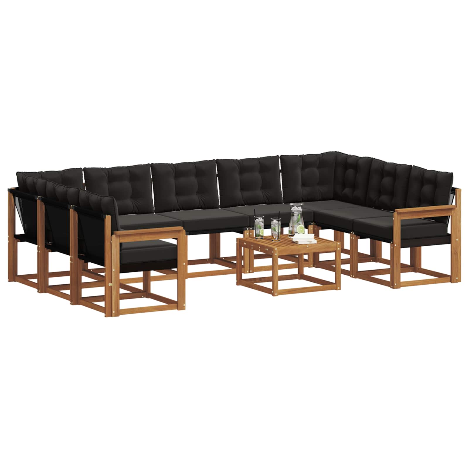Buiten bankenset met kussen 10 pcs Natuurlijk en Zwart is nu te koop bij PeponiXL, paradijselijk wonen!