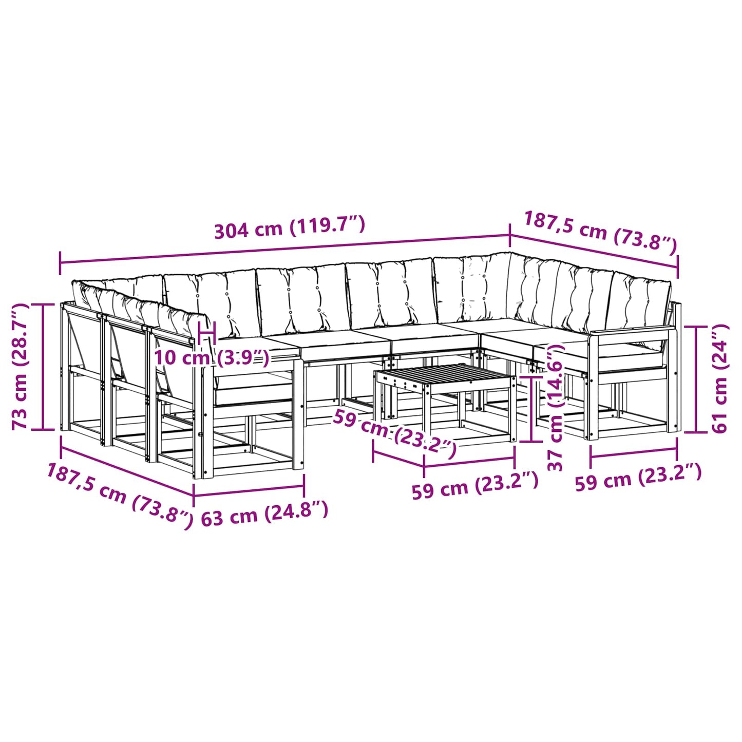 Buiten bankenset met kussen 10 pcs Natuurlijk en Zwart is nu te koop bij PeponiXL, paradijselijk wonen!