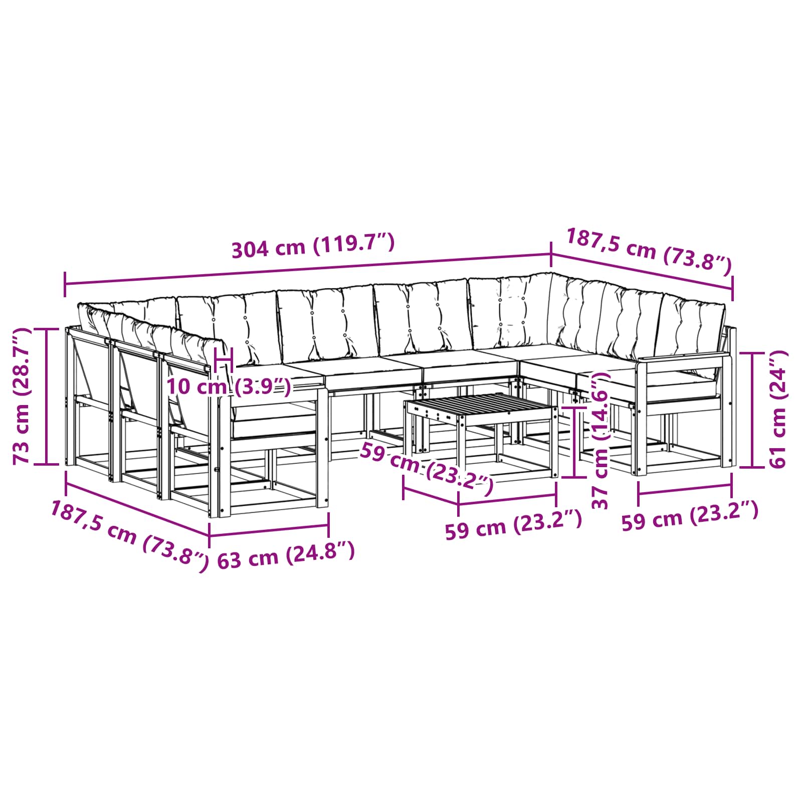 Buiten bankenset met kussen 10 pcs Natuurlijk en Zwart is nu te koop bij PeponiXL, paradijselijk wonen!