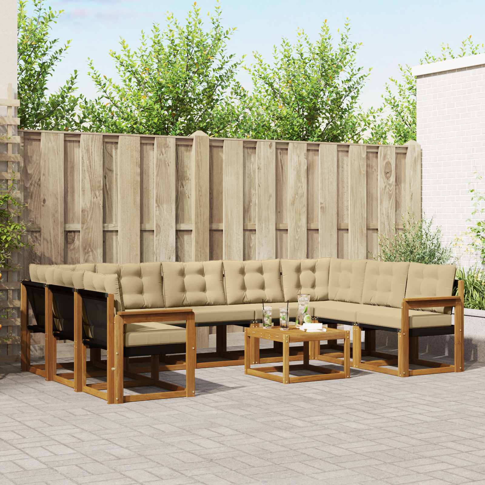 Buiten bankenset met kussen 10 pcs Natuurlijk en Beige is nu te koop bij PeponiXL, paradijselijk wonen!