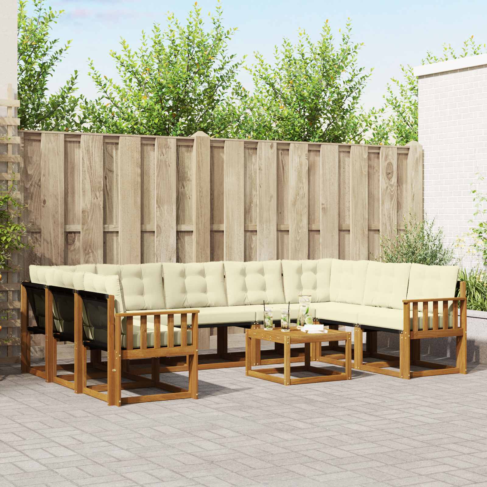 Buiten bankenset met kussen 10 pcs Natuurlijk en Crème is nu te koop bij PeponiXL, paradijselijk wonen!