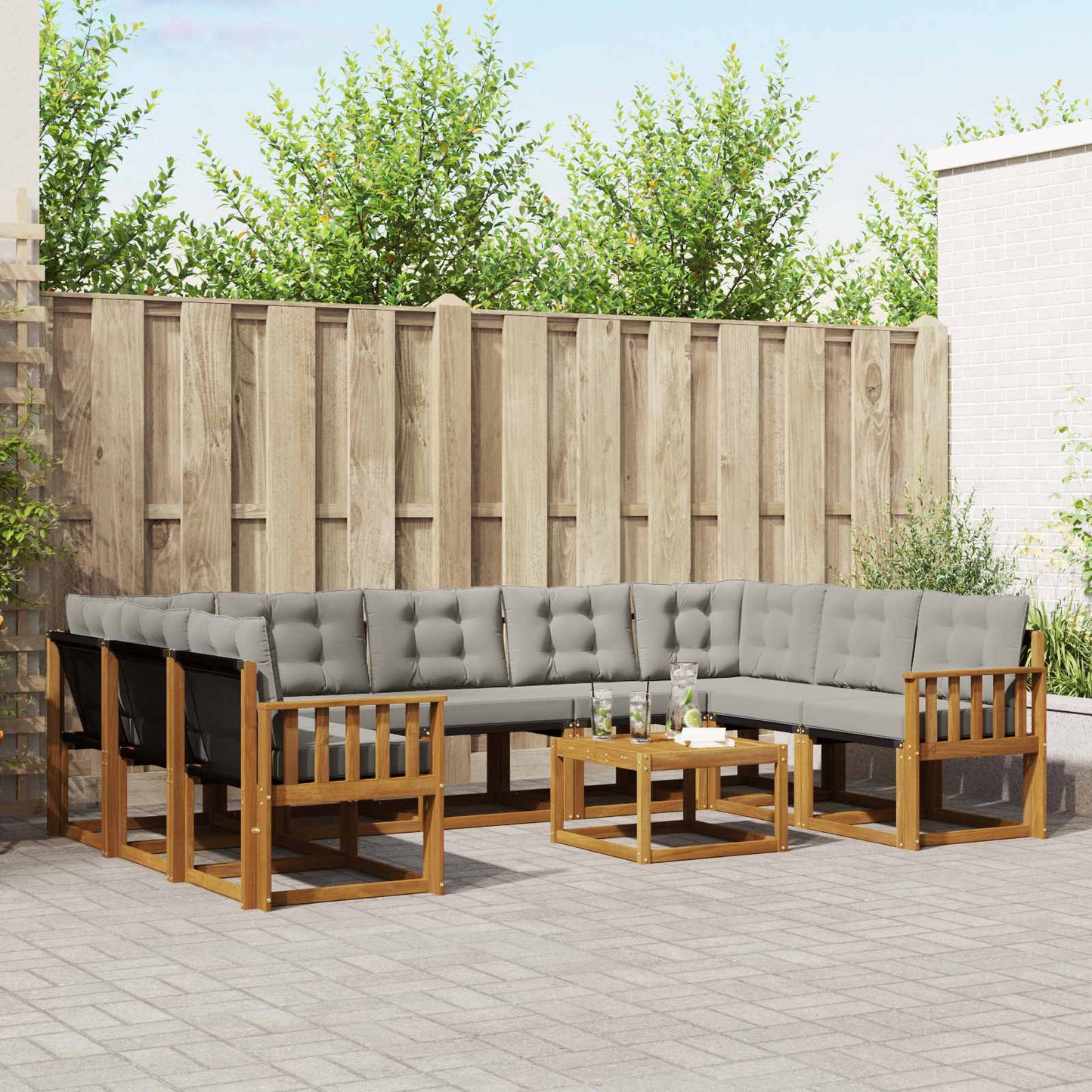Buiten bankenset met kussen 10 pcs Natuurlijk en Lichtgrijs is nu te koop bij PeponiXL, paradijselijk wonen!