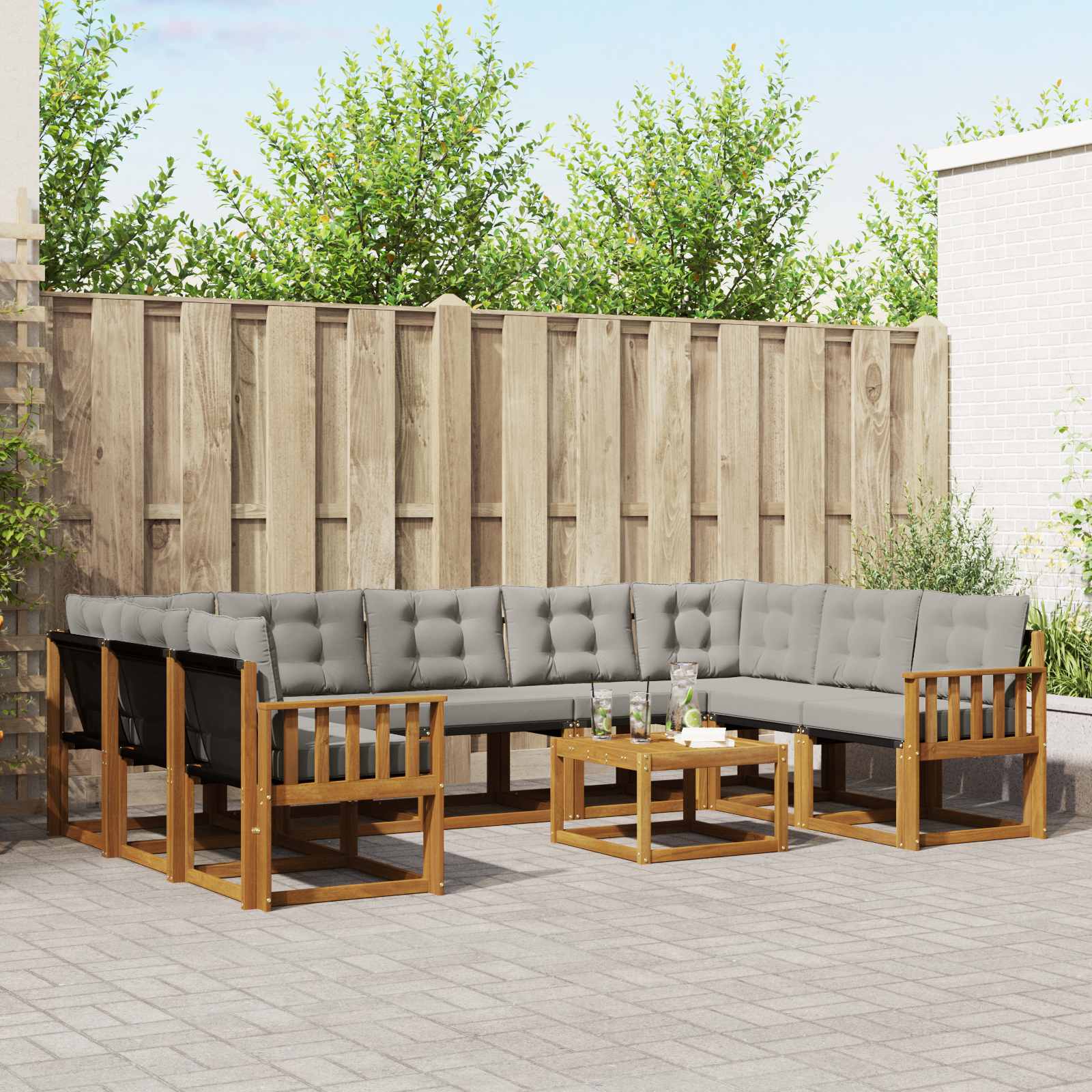 Buiten bankenset met kussen 10 pcs Natuurlijk en Lichtgrijs is nu te koop bij PeponiXL, paradijselijk wonen!