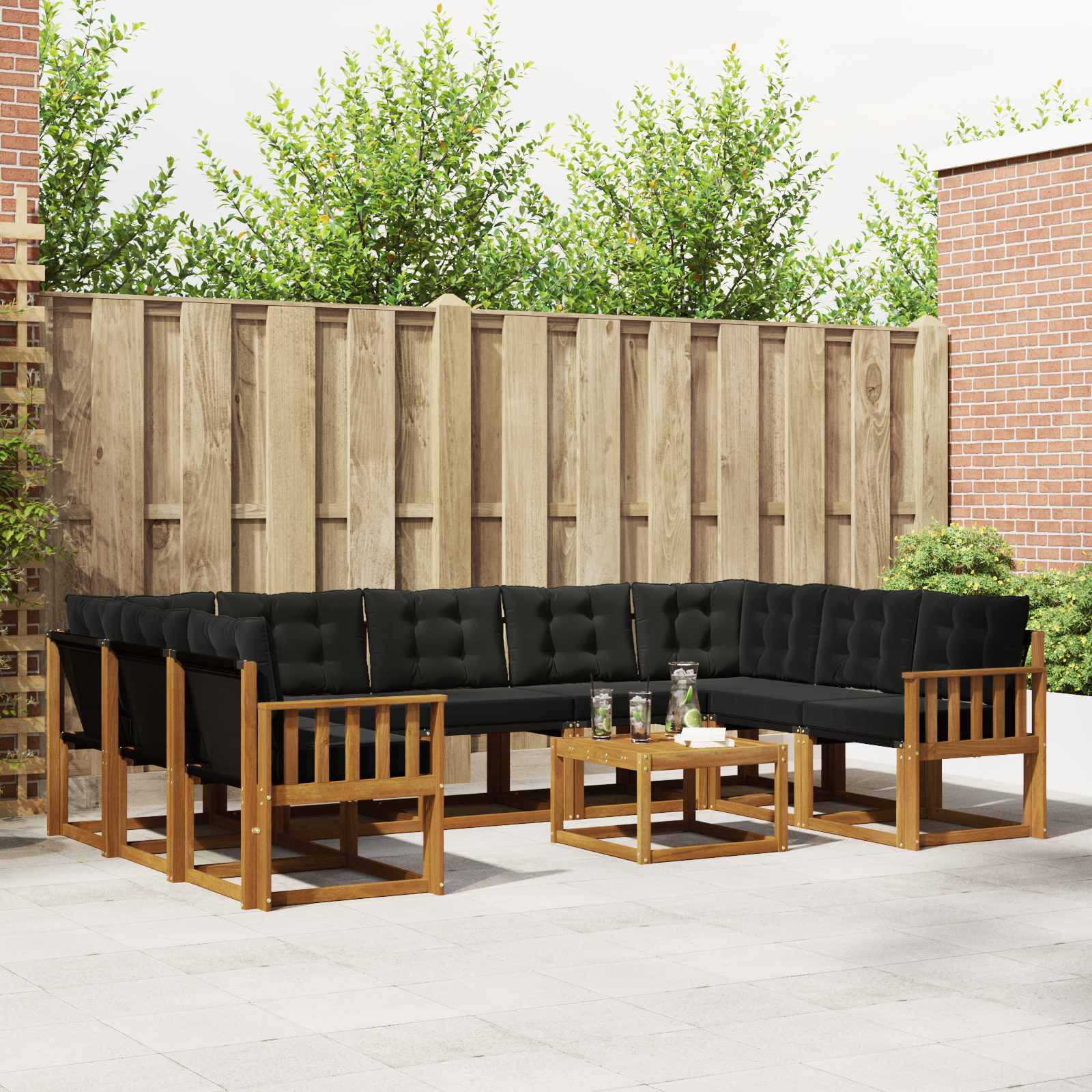 Buiten bankenset 10 pcs Natuurlijk en Zwart Massief Acaciahout is nu te koop bij PeponiXL, paradijselijk wonen!