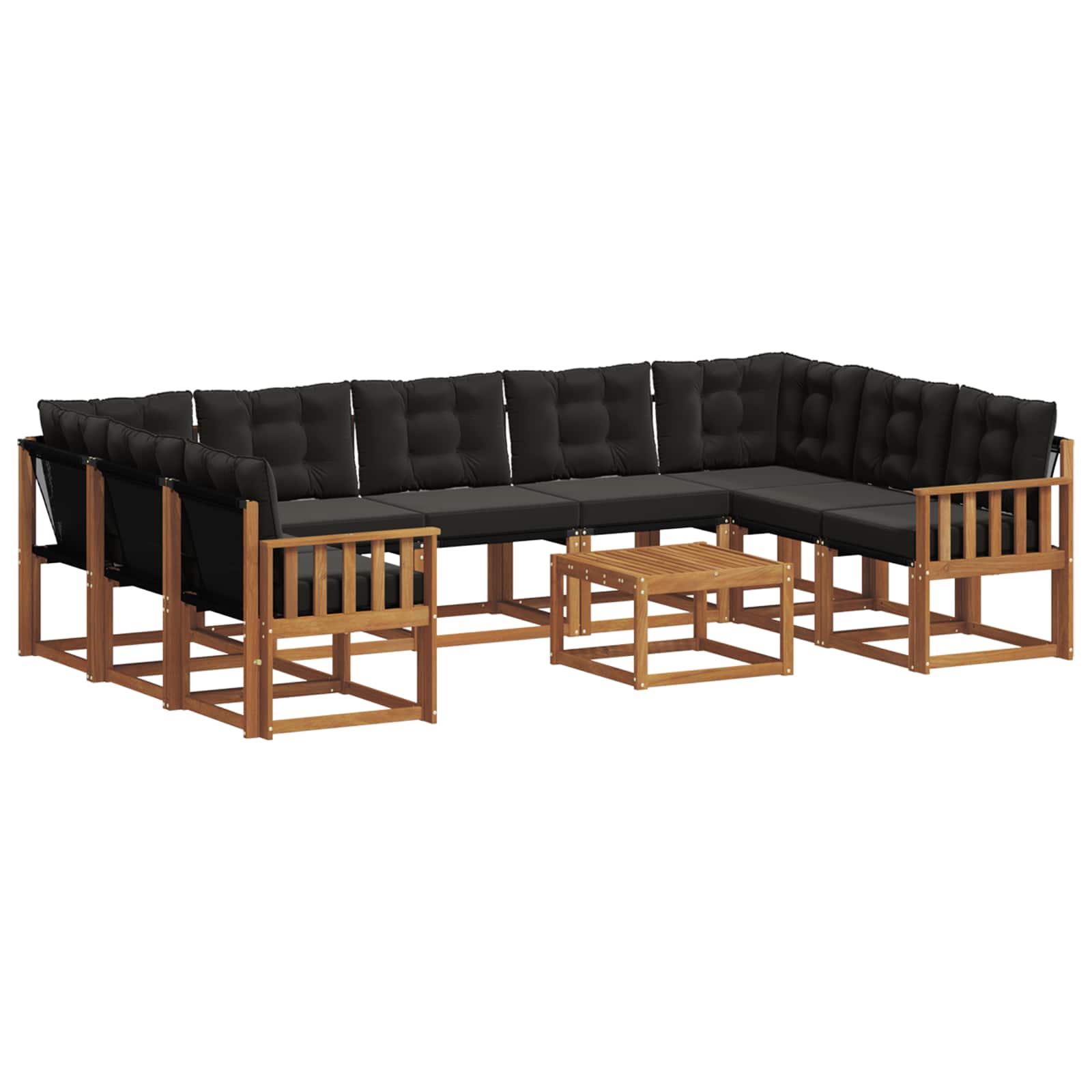 Buiten bankenset 10 pcs Natuurlijk en Zwart Massief Acaciahout is nu te koop bij PeponiXL, paradijselijk wonen!