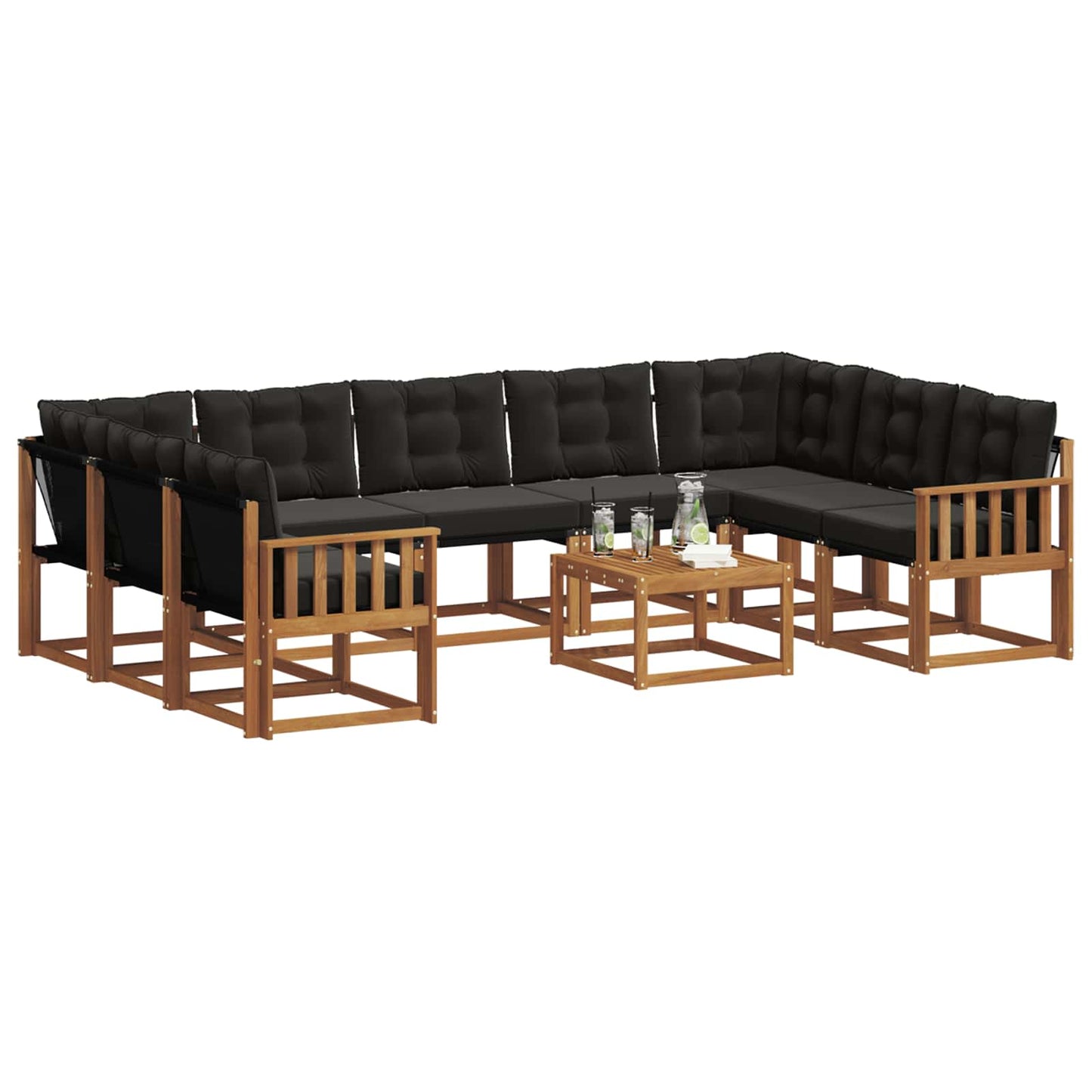 Buiten bankenset 10 pcs Natuurlijk en Zwart Massief Acaciahout is nu te koop bij PeponiXL, paradijselijk wonen!