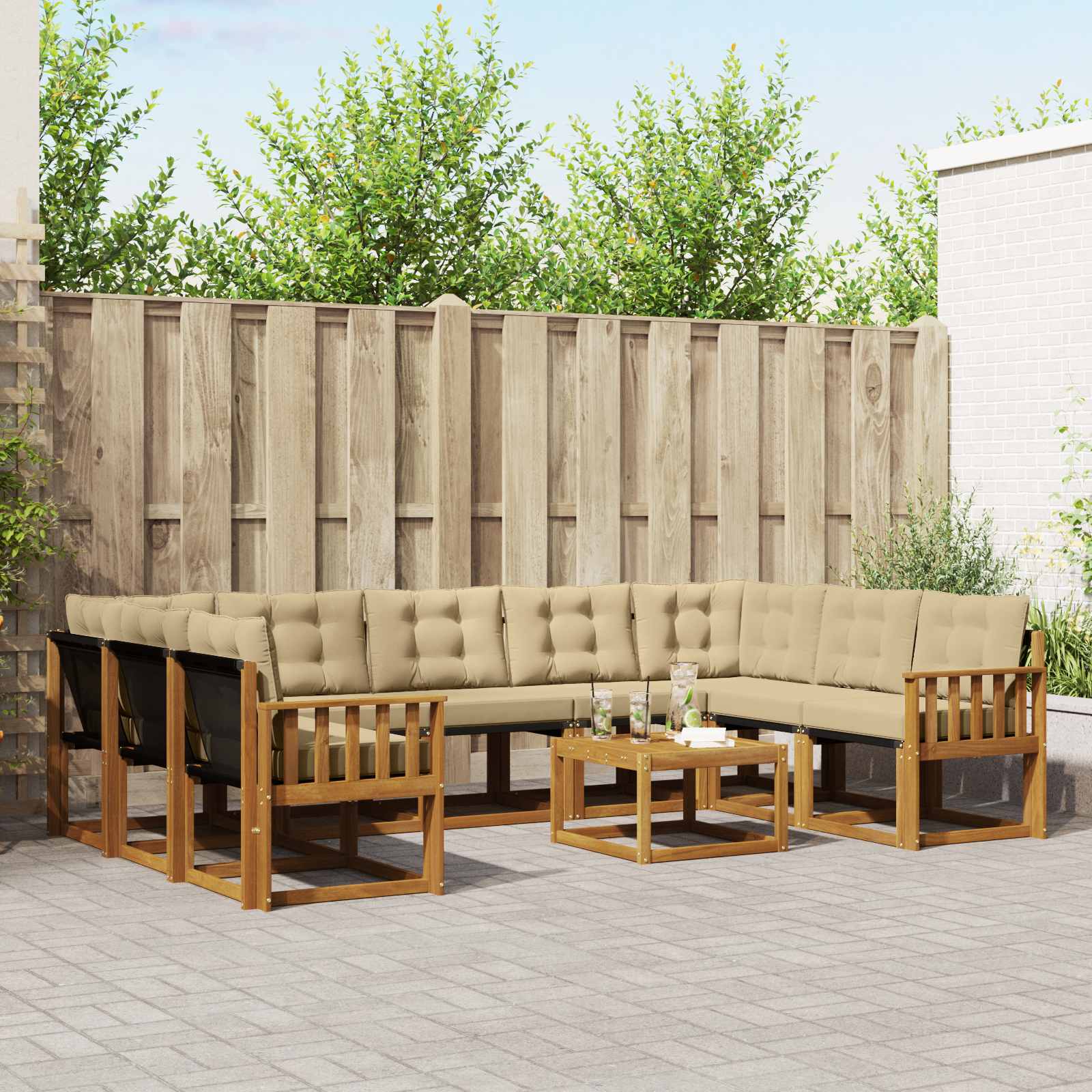 Buiten bankenset met kussen 10 pcs Natuurlijk en Beige is nu te koop bij PeponiXL, paradijselijk wonen!