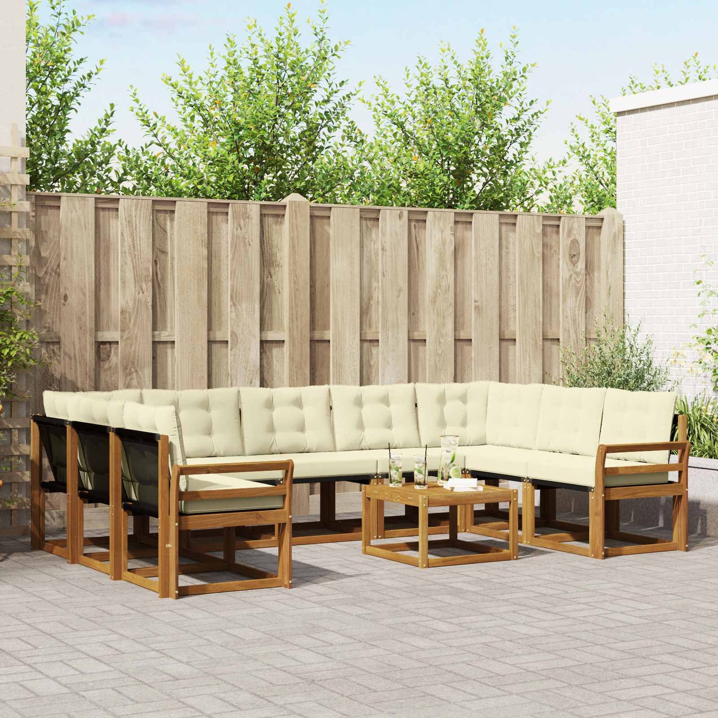 Buiten bankenset met kussen 10 pcs Natuurlijk en Crème is nu te koop bij PeponiXL, paradijselijk wonen!