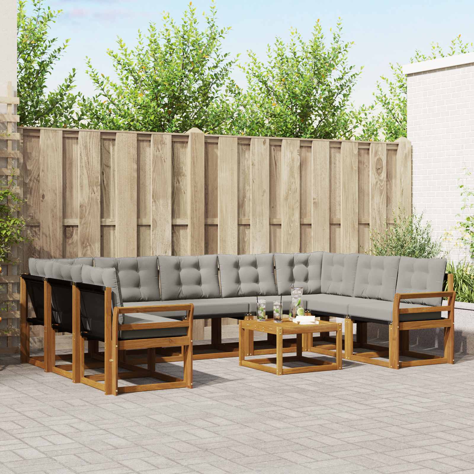 Buiten bankenset met kussen 10 pcs Natuurlijk en Lichtgrijs is nu te koop bij PeponiXL, paradijselijk wonen!
