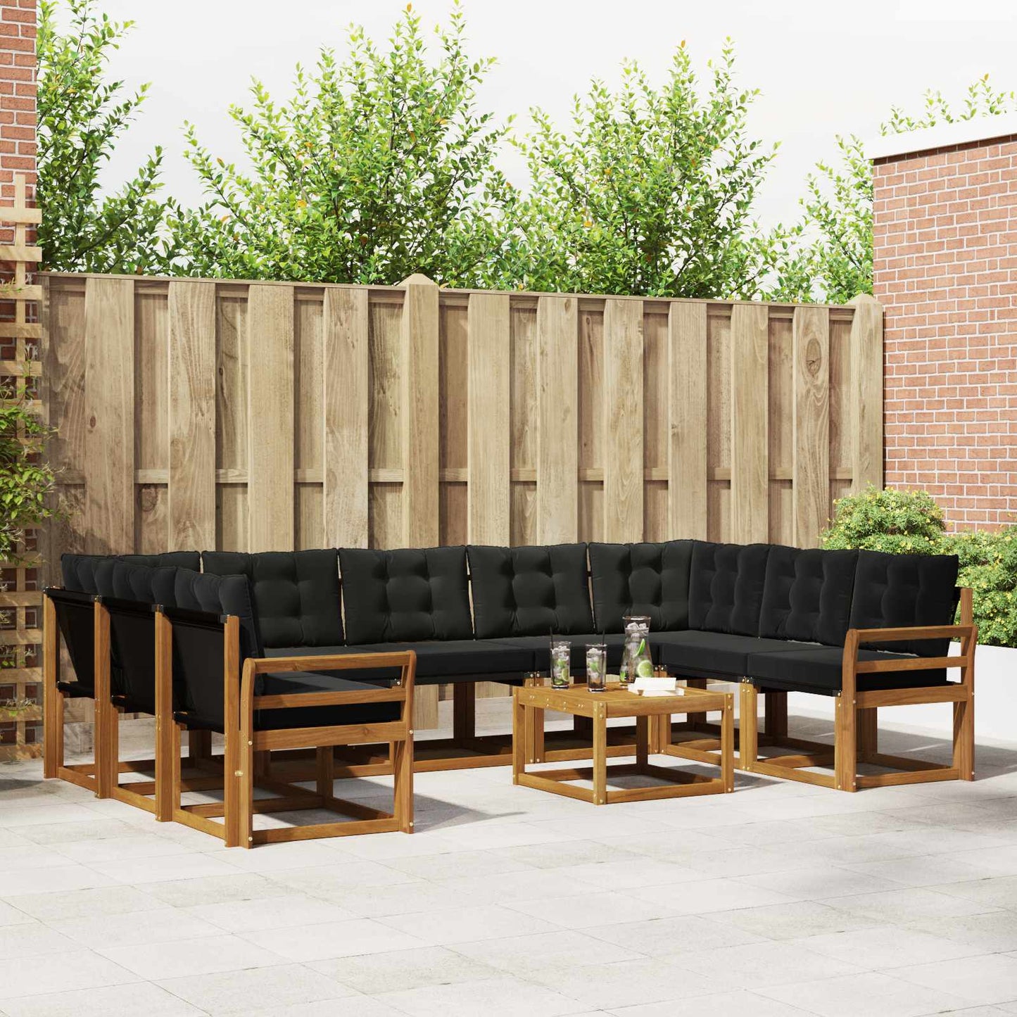 Buiten bankenset met kussen 10 pcs Natuurlijk en Zwart is nu te koop bij PeponiXL, paradijselijk wonen!
