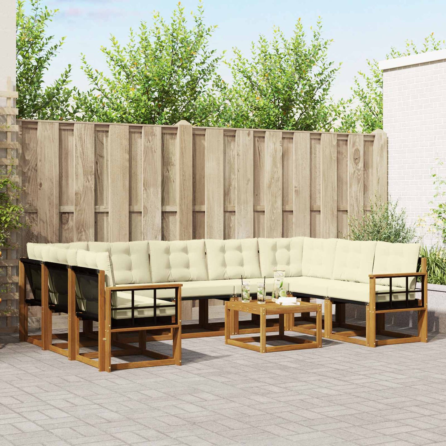 Buiten bankenset met kussen 10 pcs Natuurlijk en Crème is nu te koop bij PeponiXL, paradijselijk wonen!