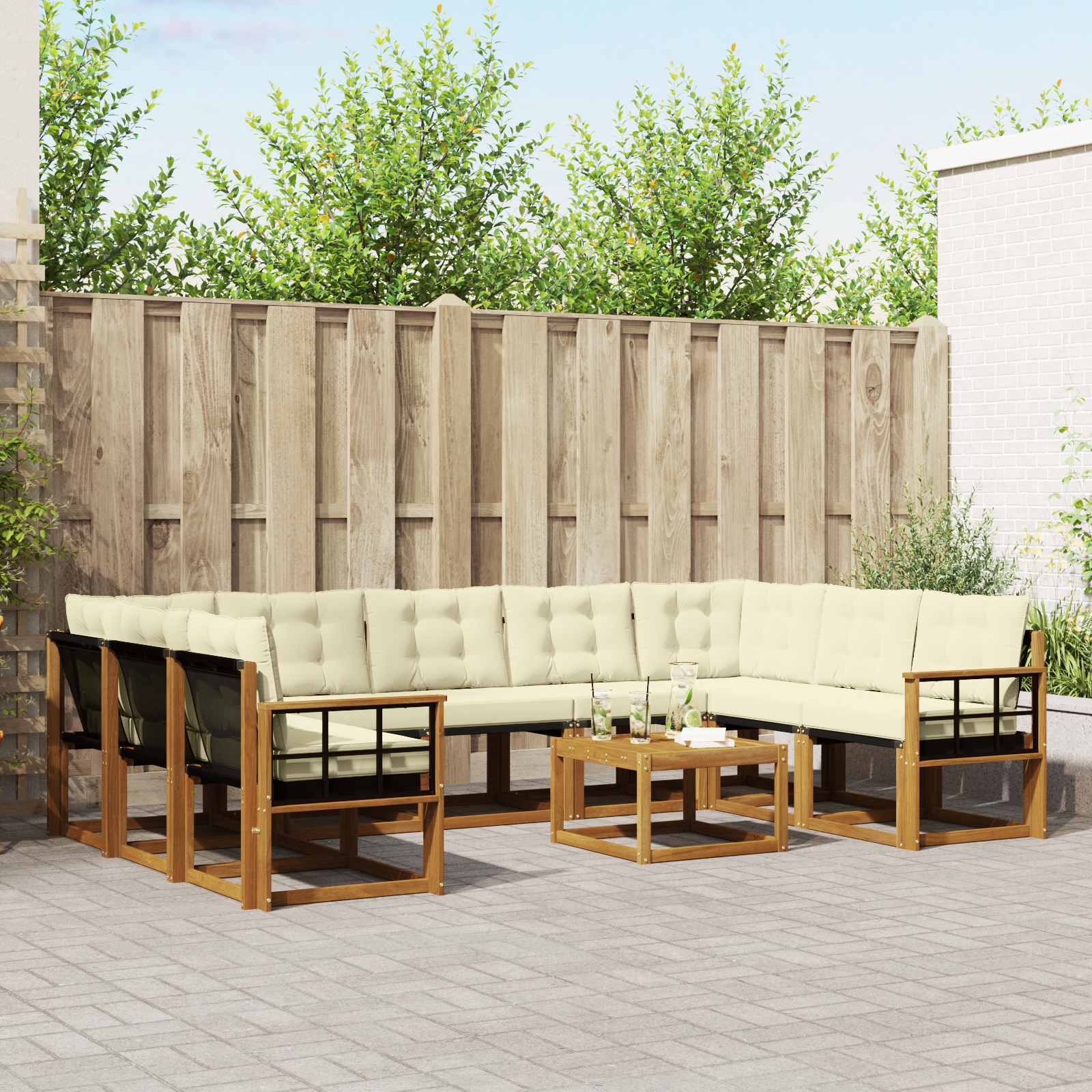 Buiten bankenset met kussen 10 pcs Natuurlijk en Crème is nu te koop bij PeponiXL, paradijselijk wonen!