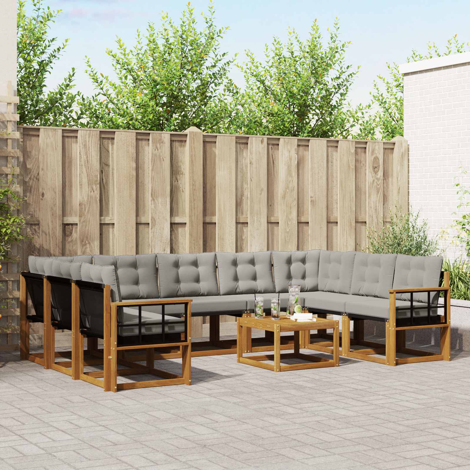 Buiten bankenset met kussen 10 pcs Natuurlijk en Lichtgrijs is nu te koop bij PeponiXL, paradijselijk wonen!