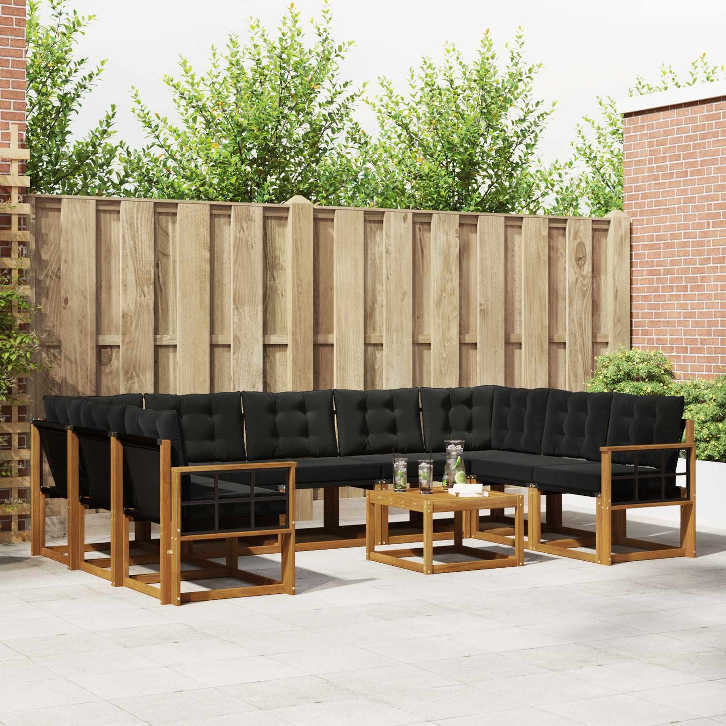 Buiten bankenset met kussen 10 pcs Natuurlijk en Zwart is nu te koop bij PeponiXL, paradijselijk wonen!