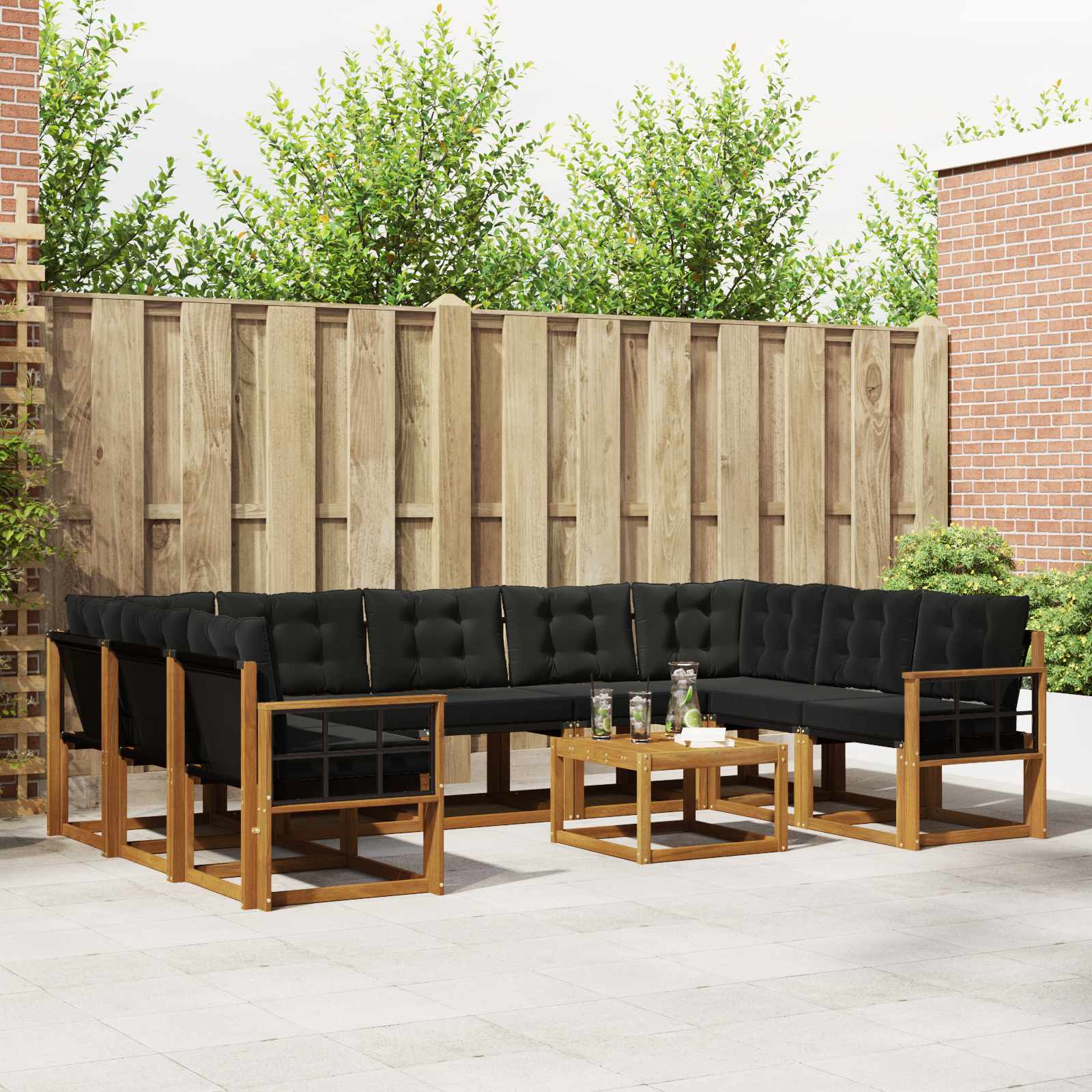 Buiten bankenset met kussen 10 pcs Natuurlijk en Zwart is nu te koop bij PeponiXL, paradijselijk wonen!