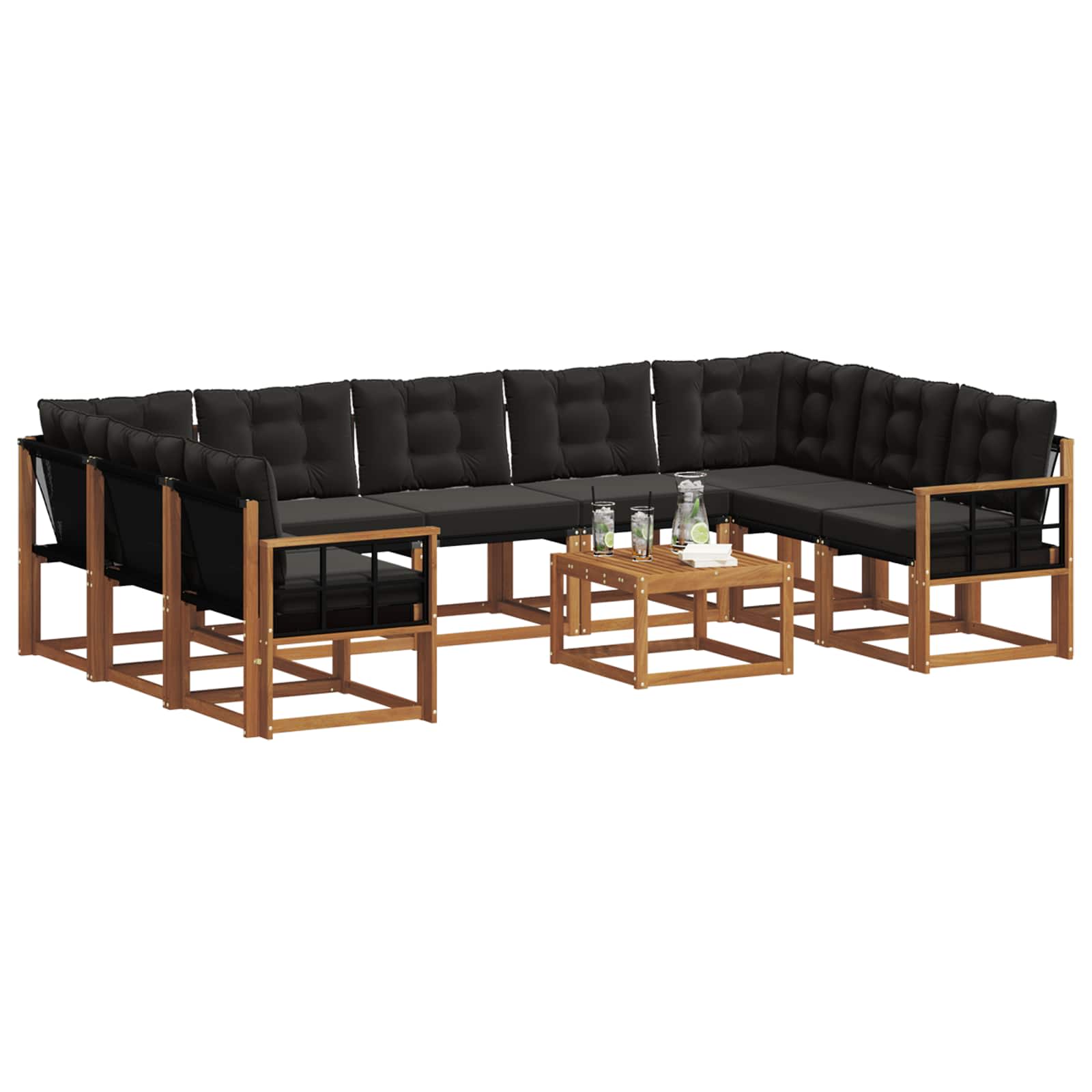 Buiten bankenset met kussen 10 pcs Natuurlijk en Zwart is nu te koop bij PeponiXL, paradijselijk wonen!