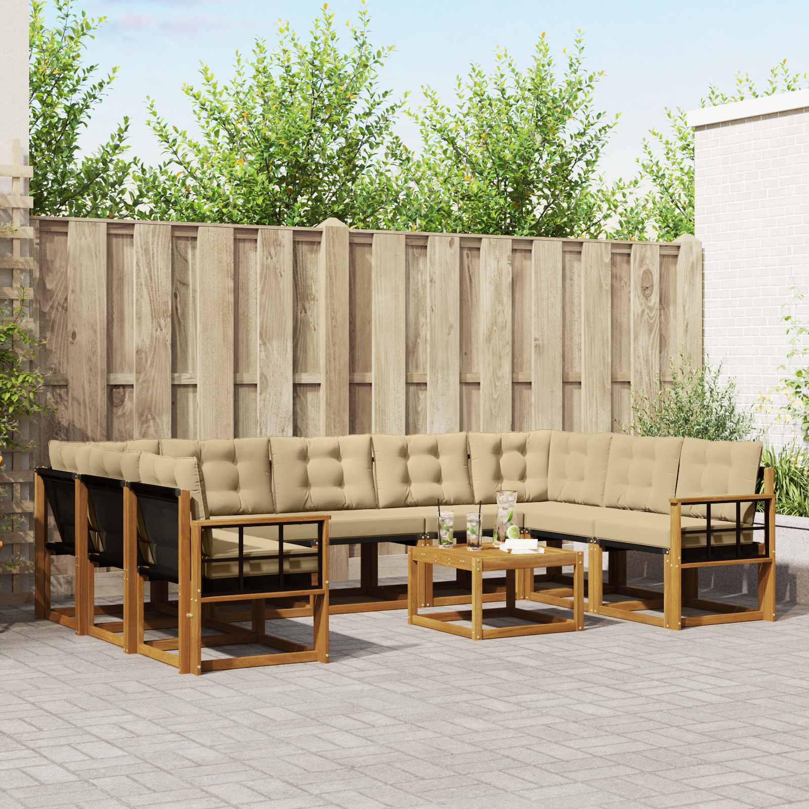 Buiten bankenset met kussen 10 pcs Natuurlijk en Beige is nu te koop bij PeponiXL, paradijselijk wonen!