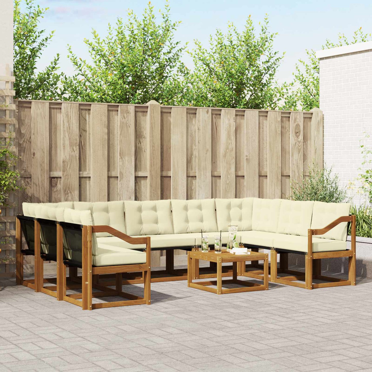 Buiten bankenset met kussen 10 pcs Natuurlijk en Crème is nu te koop bij PeponiXL, paradijselijk wonen!