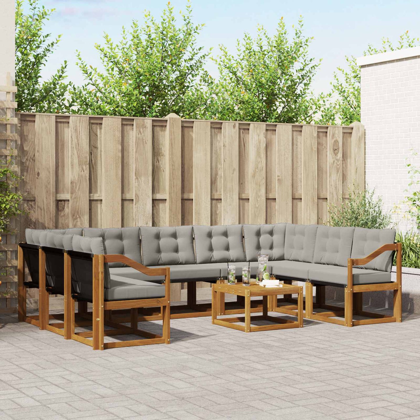 Buiten bankenset met kussen 10 pcs Natuurlijk en Lichtgrijs is nu te koop bij PeponiXL, paradijselijk wonen!