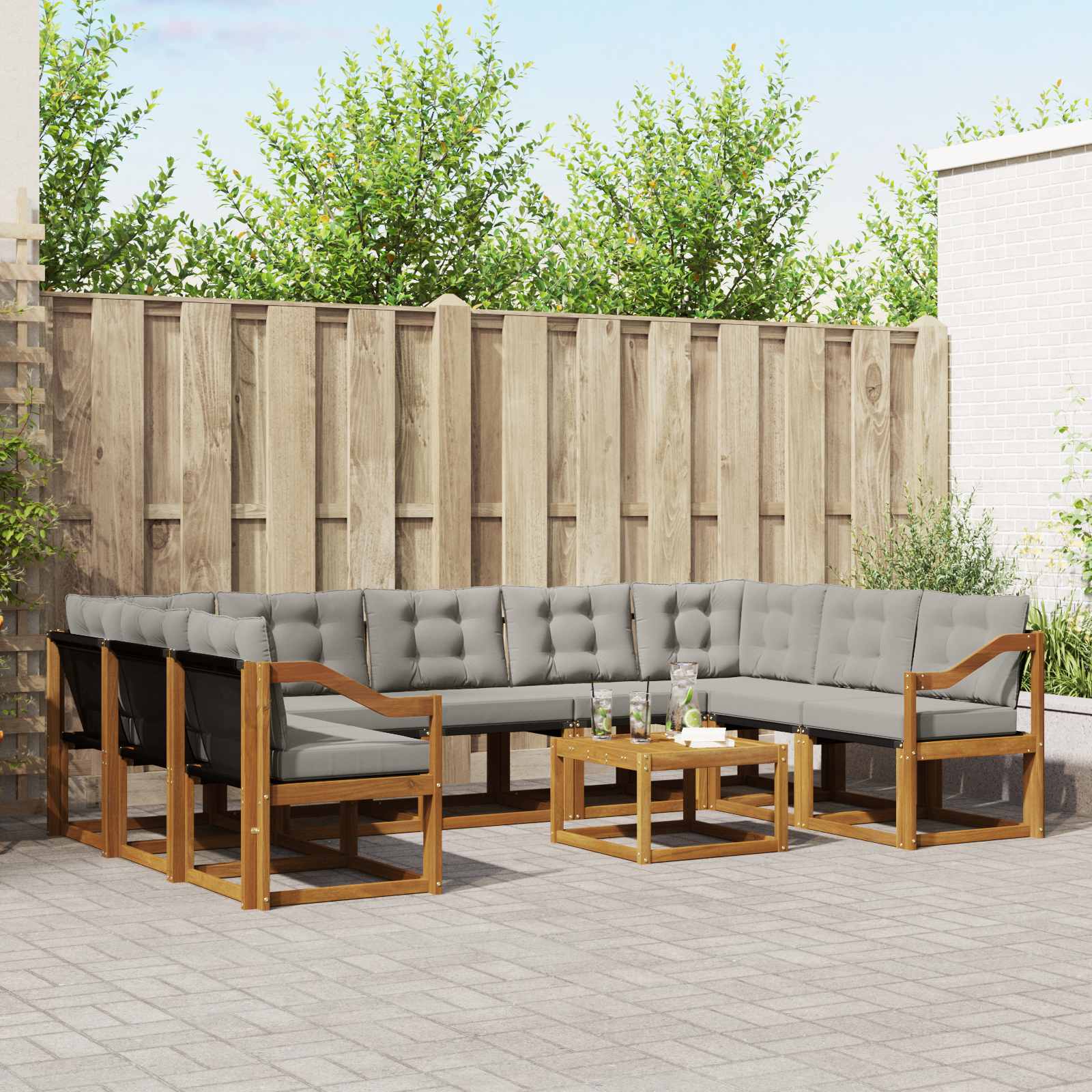 Buiten bankenset met kussen 10 pcs Natuurlijk en Lichtgrijs is nu te koop bij PeponiXL, paradijselijk wonen!