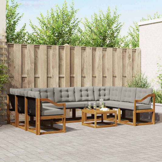 Buiten bankenset met kussen 10 pcs Natuurlijk en Lichtgrijs is nu te koop bij PeponiXL, paradijselijk wonen!