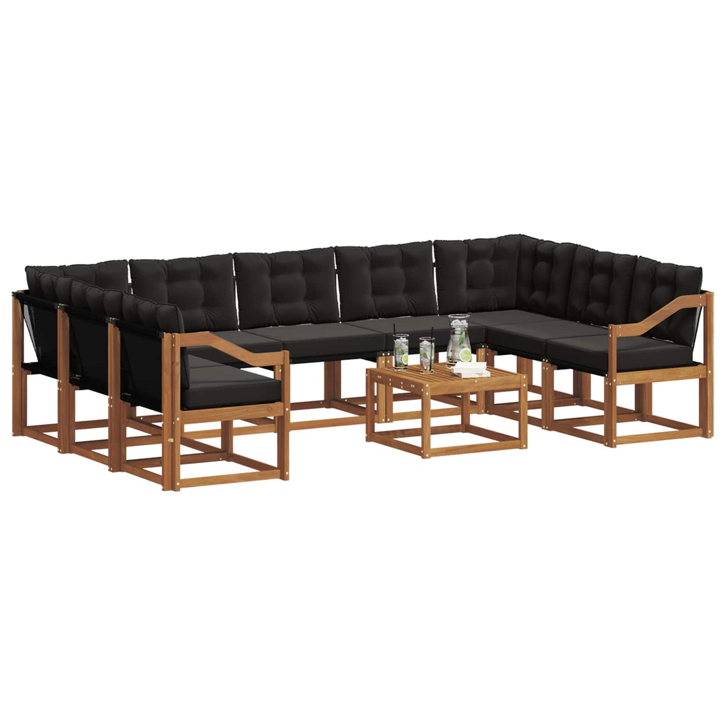 Buiten bankenset met kussen 10 pcs Natuurlijk en Zwart is nu te koop bij PeponiXL, paradijselijk wonen!