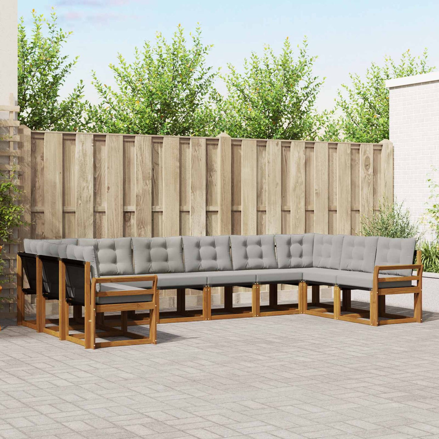 Buiten bankenset met kussen 10 pcs Natuurlijk en Lichtgrijs is nu te koop bij PeponiXL, paradijselijk wonen!