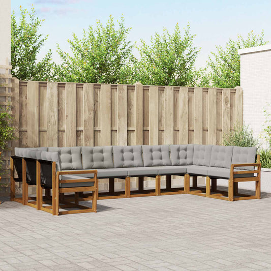Buiten bankenset met kussen 10 pcs Natuurlijk en Lichtgrijs is nu te koop bij PeponiXL, paradijselijk wonen!