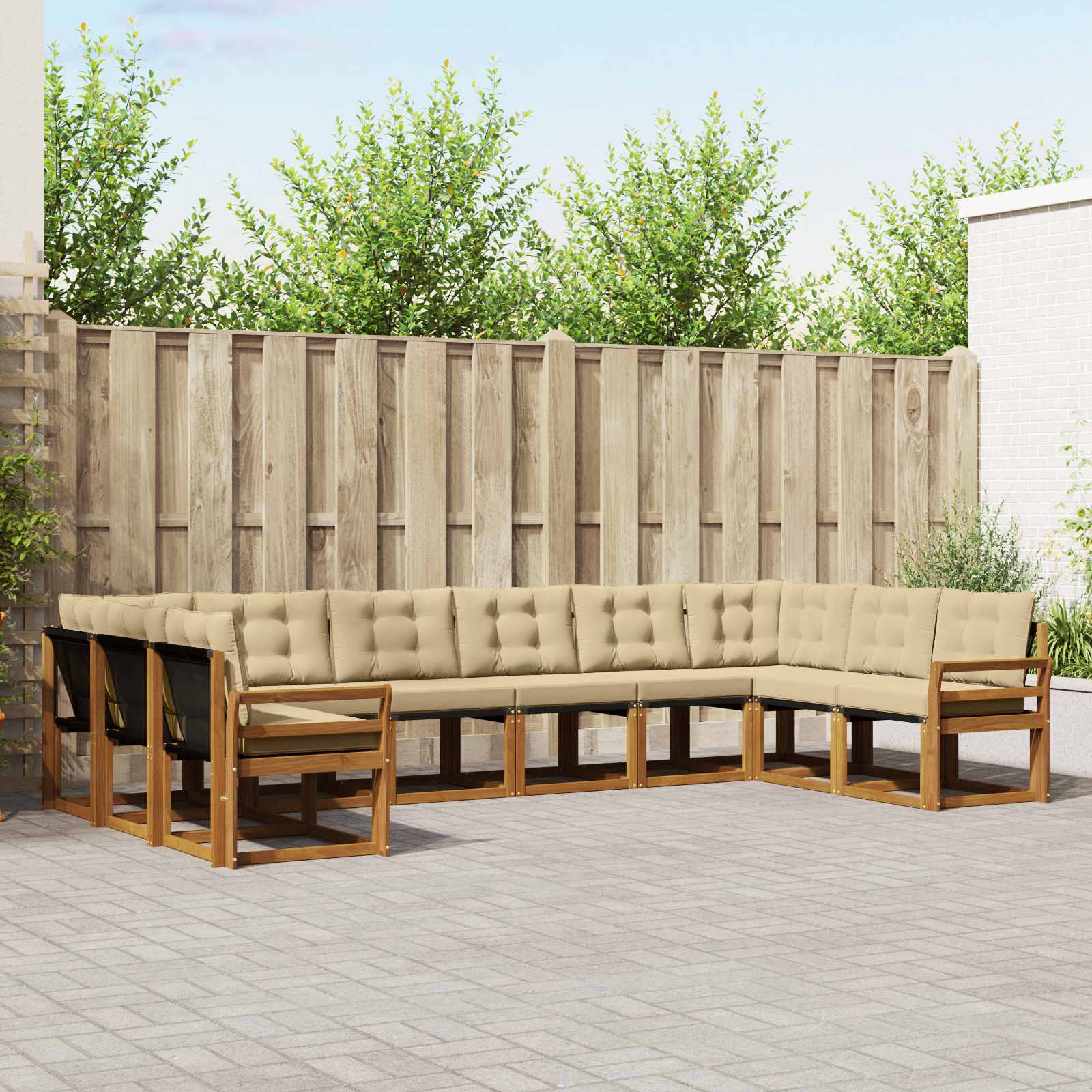 Buiten bankenset met kussen 10 pcs Natuurlijk en Beige is nu te koop bij PeponiXL, paradijselijk wonen!