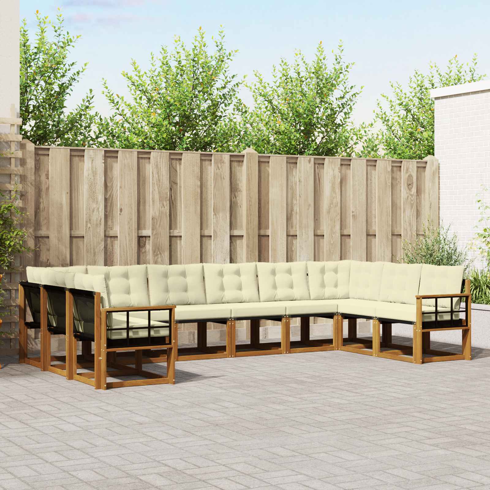 Buiten bankenset met kussen 10 pcs Natuurlijk en Crème is nu te koop bij PeponiXL, paradijselijk wonen!