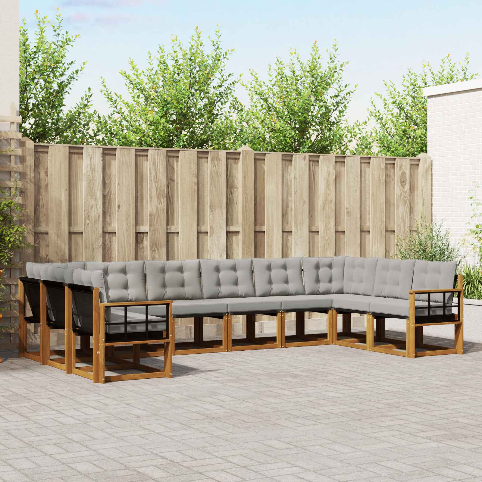Buiten bankenset met kussen 10 pcs Natuurlijk en Lichtgrijs is nu te koop bij PeponiXL, paradijselijk wonen!