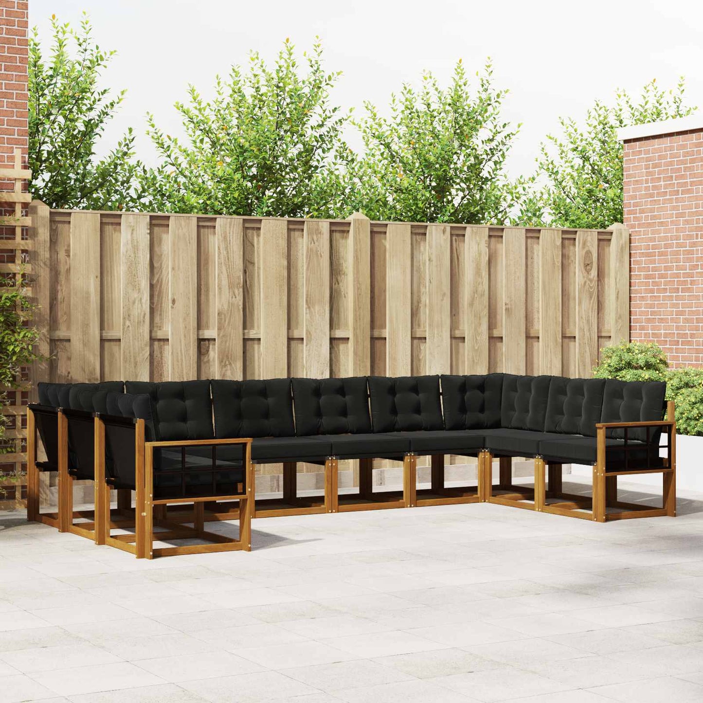 Buiten bankenset met kussen 10 pcs Natuurlijk en Zwart is nu te koop bij PeponiXL, paradijselijk wonen!