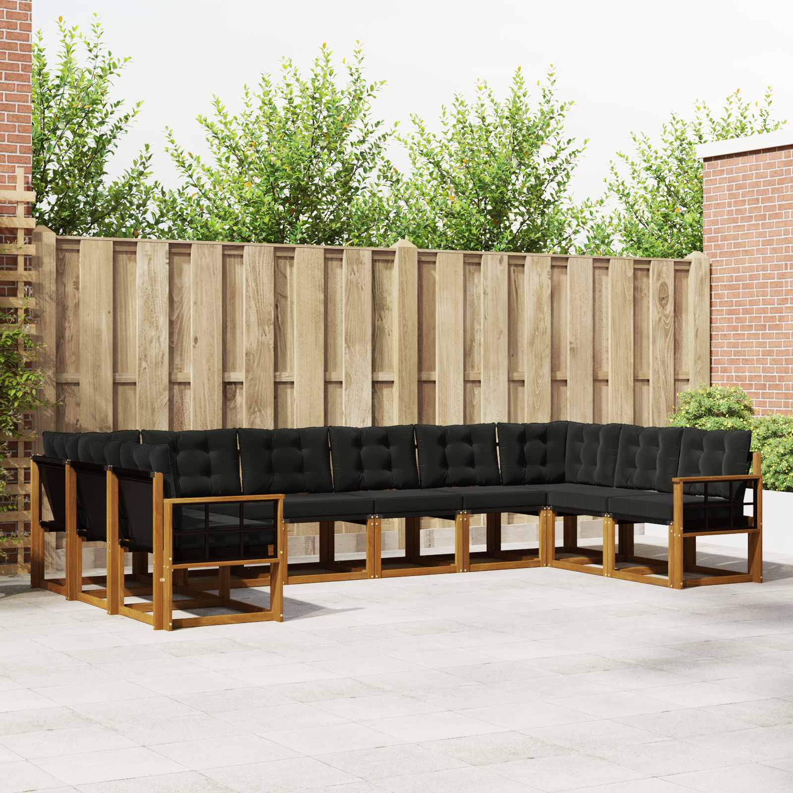 Buiten bankenset met kussen 10 pcs Natuurlijk en Zwart is nu te koop bij PeponiXL, paradijselijk wonen!