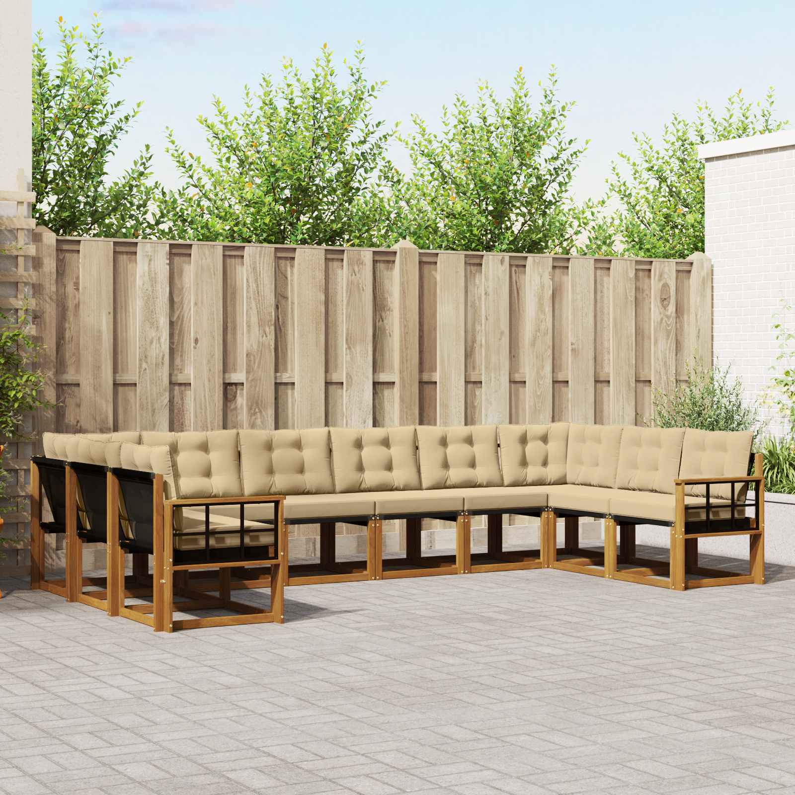 Buiten bankenset met kussen 10 pcs Natuurlijk en Beige is nu te koop bij PeponiXL, paradijselijk wonen!