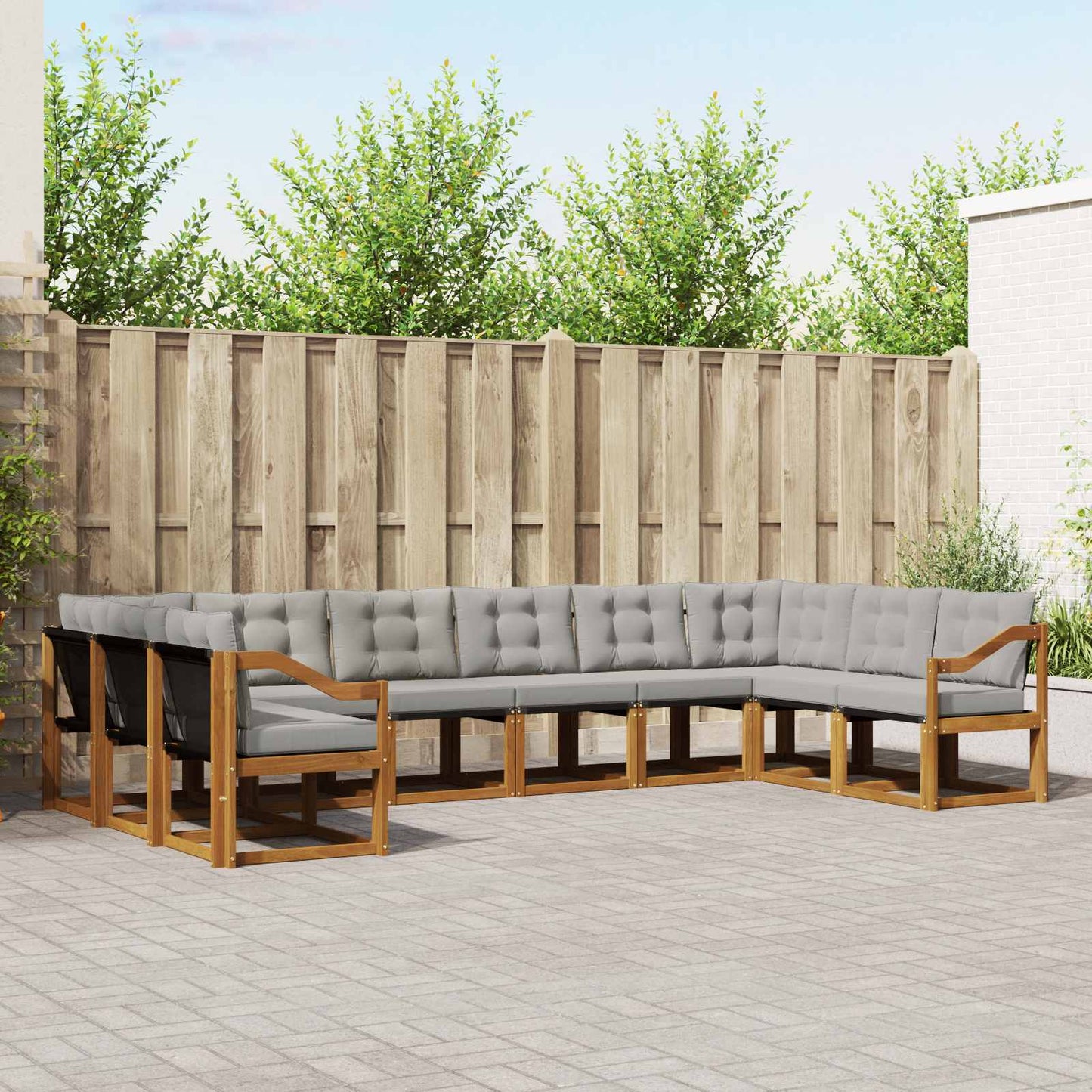 Buiten bankenset met kussen 10 pcs Natuurlijk en Lichtgrijs is nu te koop bij PeponiXL, paradijselijk wonen!
