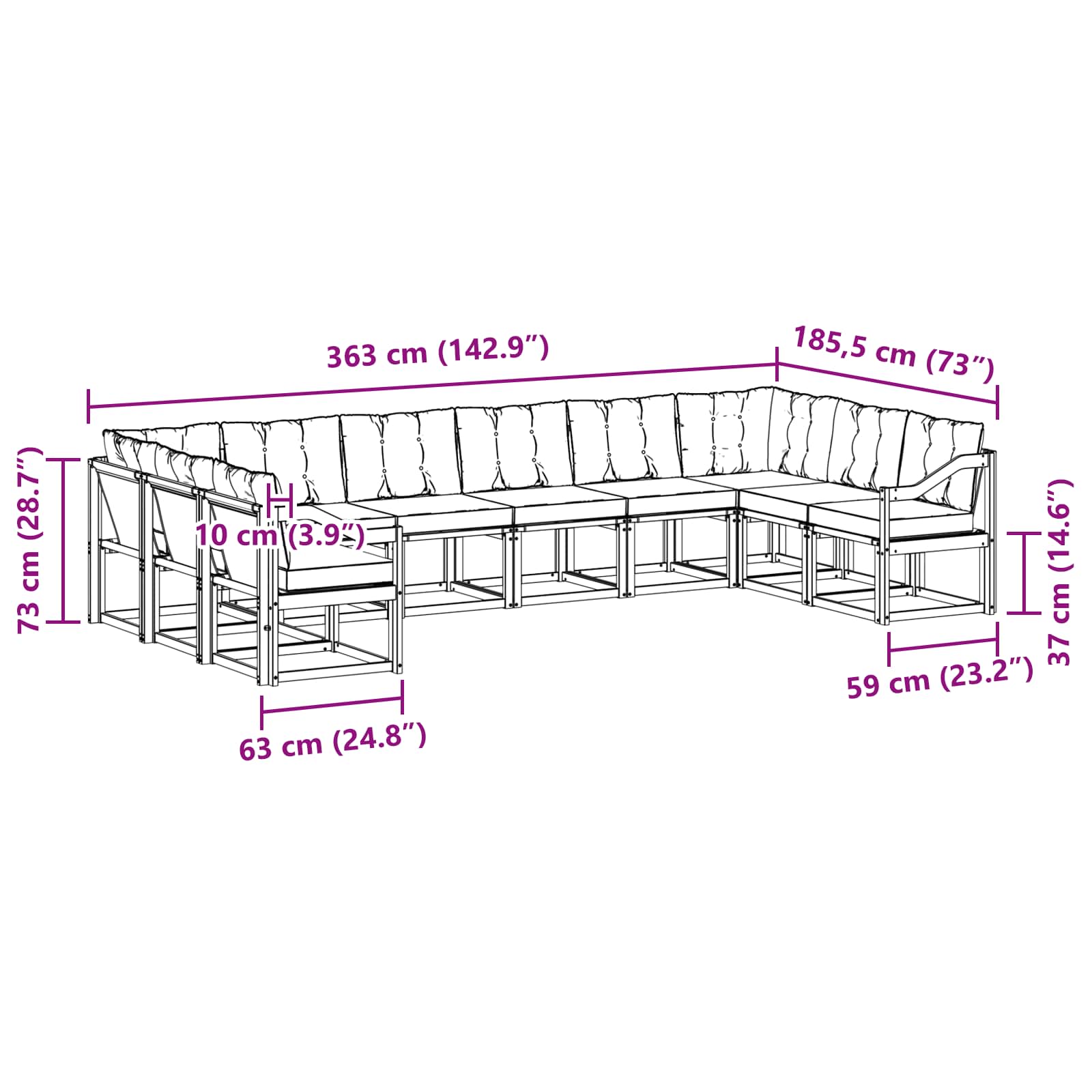 Buiten bankenset met kussen 10 pcs Natuurlijk en Zwart is nu te koop bij PeponiXL, paradijselijk wonen!