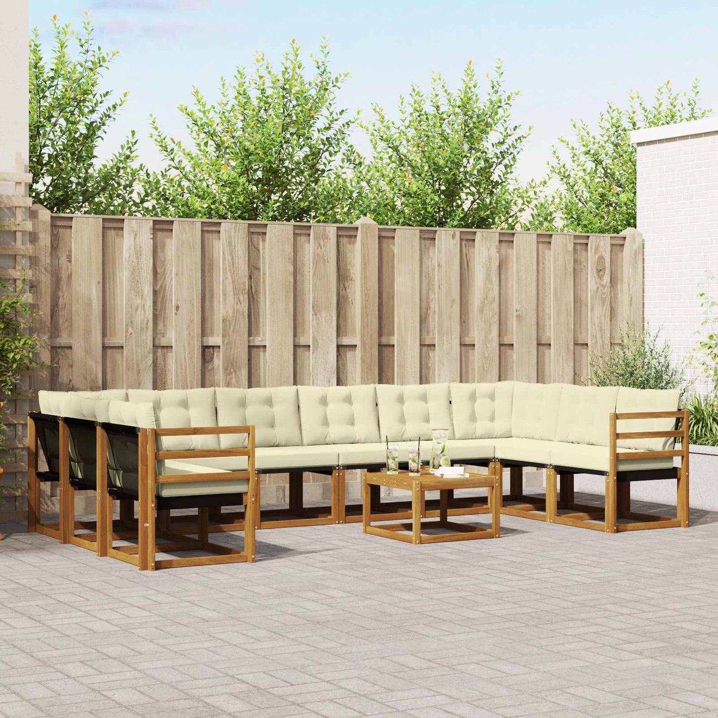 Buiten bankenset met kussen 11 pcs Natuurlijk en Crème is nu te koop bij PeponiXL, paradijselijk wonen!