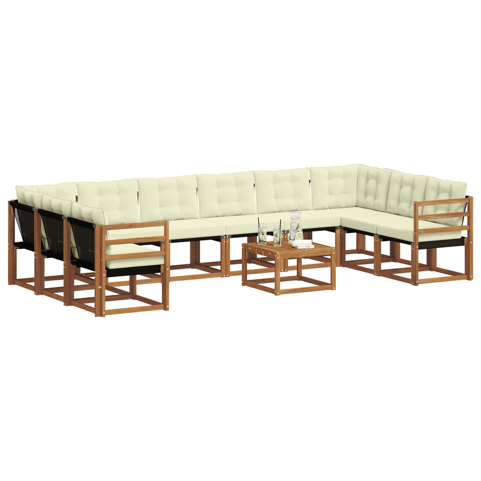 Buiten bankenset met kussen 11 pcs Natuurlijk en Crème is nu te koop bij PeponiXL, paradijselijk wonen!