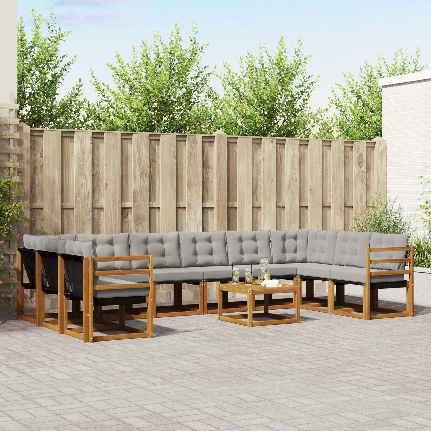 Buiten bankenset met kussen 11 pcs Natuurlijk en Lichtgrijs is nu te koop bij PeponiXL, paradijselijk wonen!